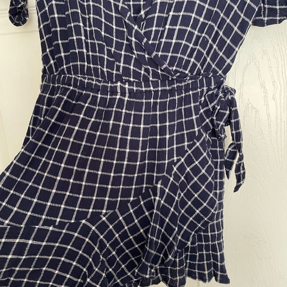 BP Navy Checkered Wrap Dress size XS - Picture 2 of 6